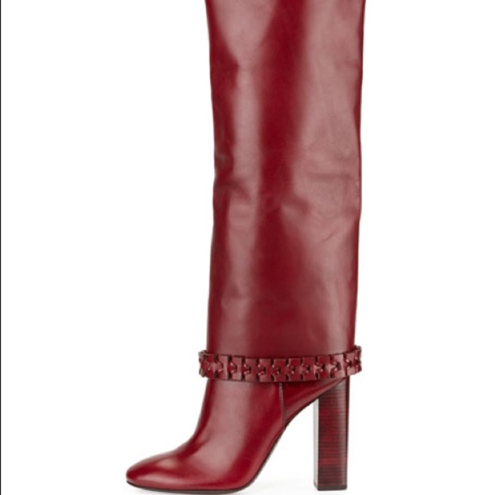 Tory Burch Burgundy Sadrava Leather Knee Boot